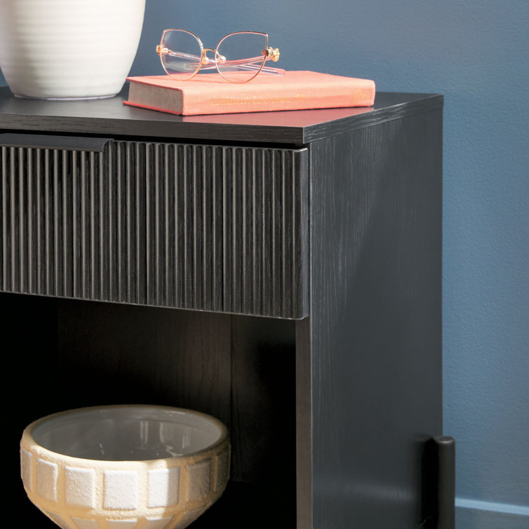 Black Modern 1-Drawer Nightstand with Open Cubby