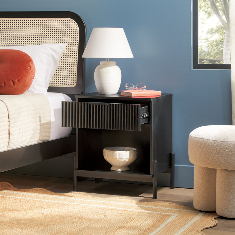 Black Modern 1-Drawer Nightstand with Open Cubby