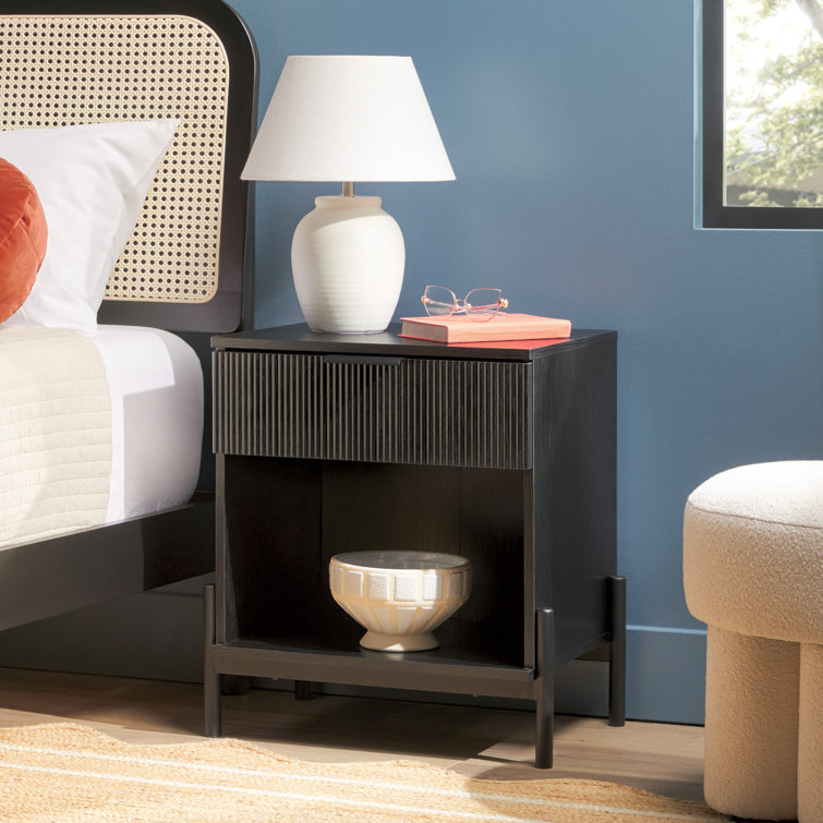Black Modern 1-Drawer Nightstand with Open Cubby