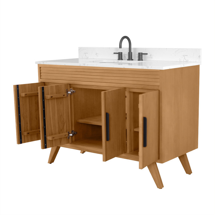 Taylor 49" Natural Teak Single Sink Vanity with White Stone Top