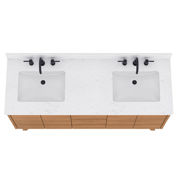 Coventry 61" Natural Teak Double Sink Vanity with Cala White Top