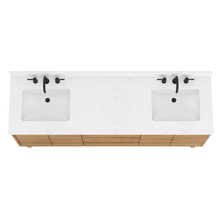 Coventry 73" Natural Teak Double Sink Vanity with White Stone Top