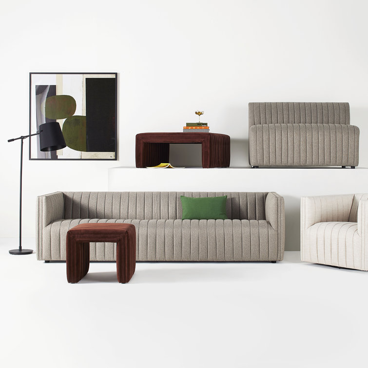 Contemporary Beige Upholstered Storage Bench 61"