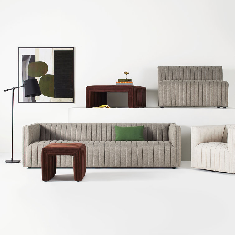 Orly Natural Gray Tufted Leather Stationary Sofa