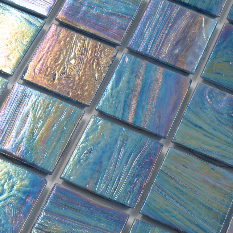 Celestial Midnight Blue Iridescent Glass Mosaic Tile 12" x 12"