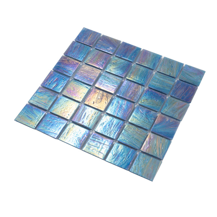 Celestial Midnight Blue Iridescent Glass Mosaic Tile 12" x 12"