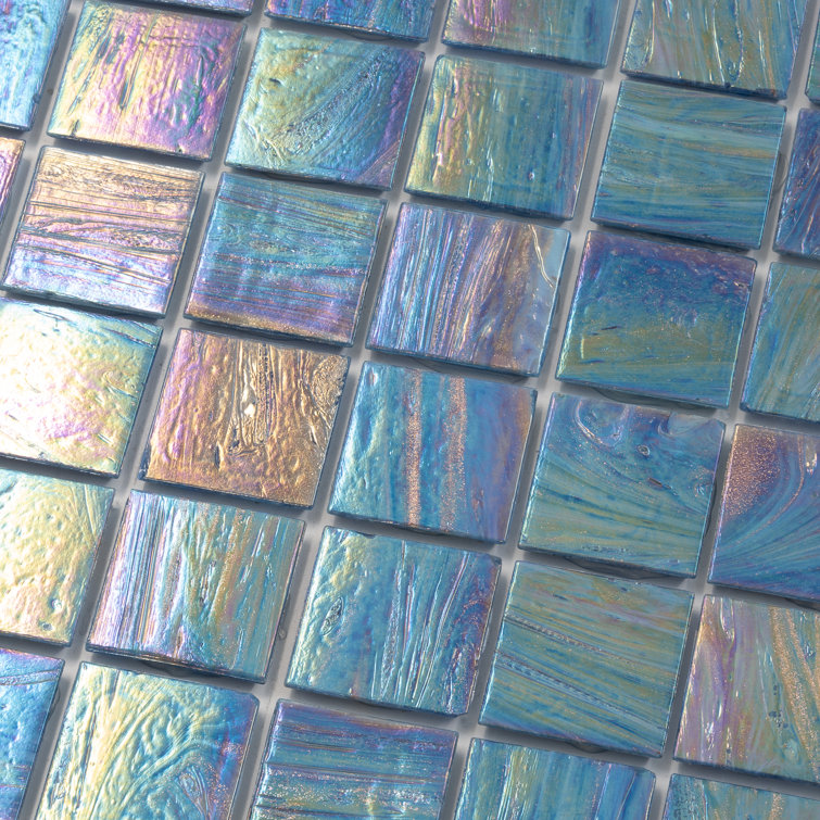 Celestial Midnight Blue Iridescent Glass Mosaic Tile 12" x 12"