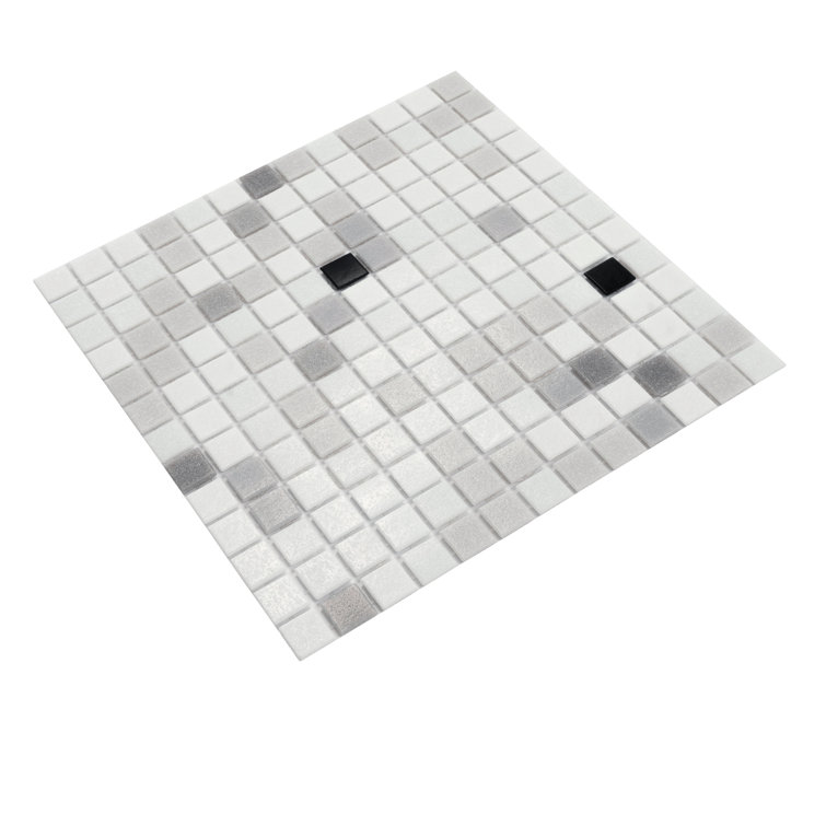 12" x 12" Glossy White and Black Glass Mosaic Tile