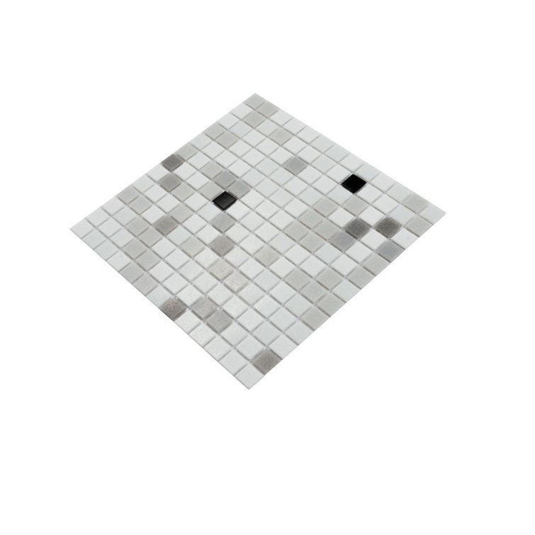 12" x 12" Glossy White and Black Glass Mosaic Tile