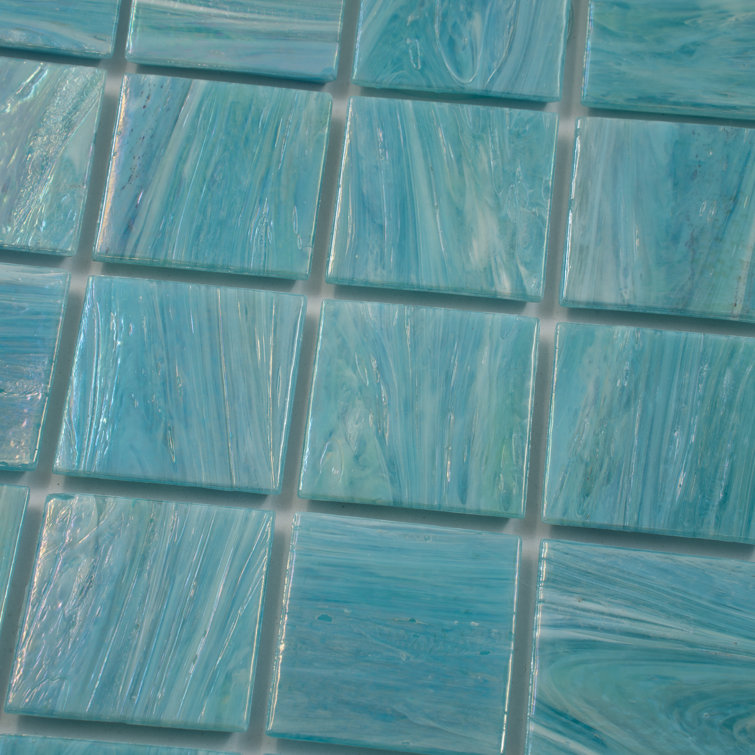 Celestial 12 in. x 12 in. Glossy Light Teal Blue Glass Mosaic Tile