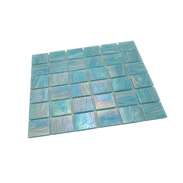 Celestial 12 in. x 12 in. Glossy Light Teal Blue Glass Mosaic Tile