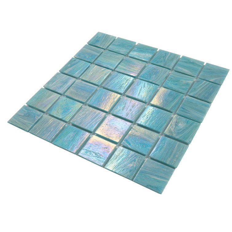 Celestial 12 in. x 12 in. Glossy Light Teal Blue Glass Mosaic Tile