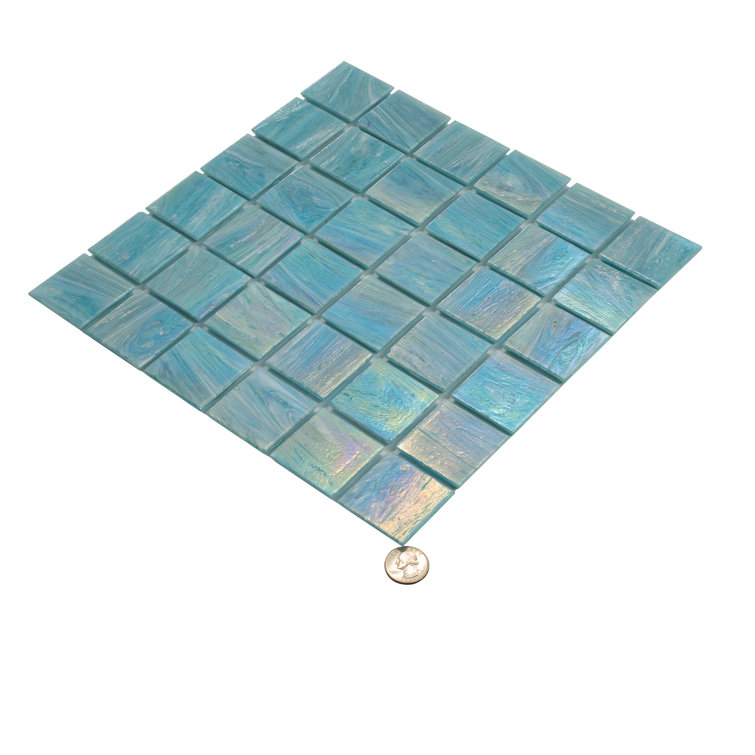 Celestial 12 in. x 12 in. Glossy Light Teal Blue Glass Mosaic Tile