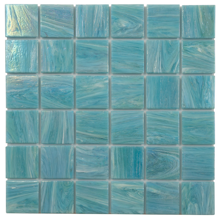 Celestial 12 in. x 12 in. Glossy Light Teal Blue Glass Mosaic Tile