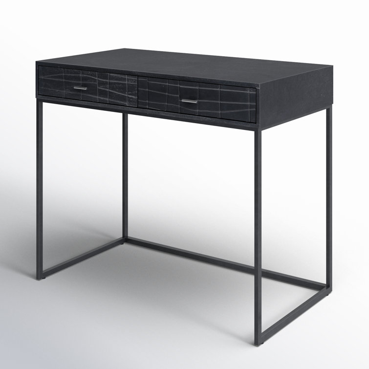 Mugello Solid Acacia Wood Desk with Textured Drawers in Black