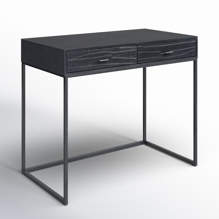 Mugello Solid Acacia Wood Desk with Textured Drawers in Black