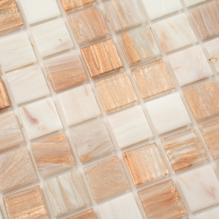Glossy Beige and White Iridescent Glass Mosaic Tile