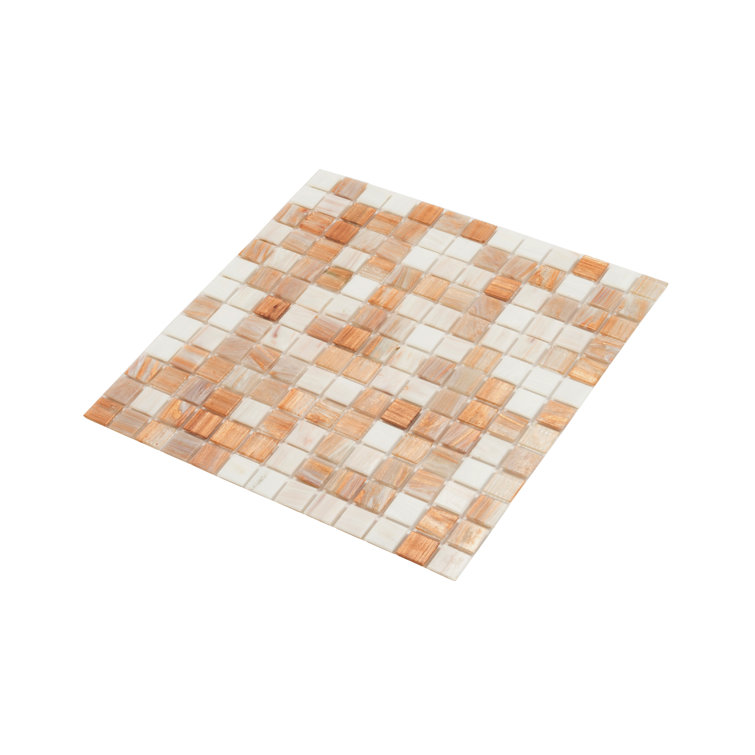 Glossy Beige and White Iridescent Glass Mosaic Tile