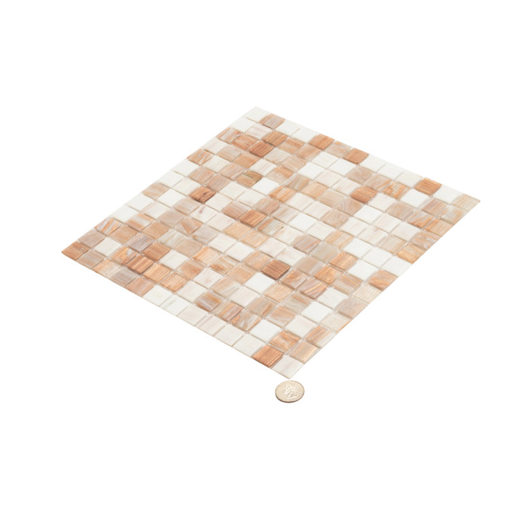 Glossy Beige and White Iridescent Glass Mosaic Tile