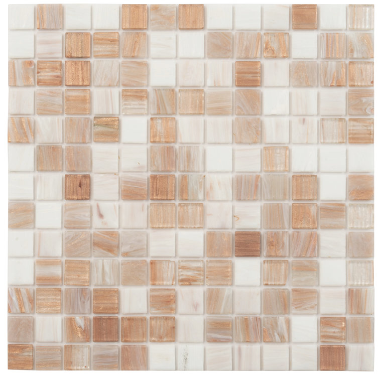Glossy Beige and White Iridescent Glass Mosaic Tile
