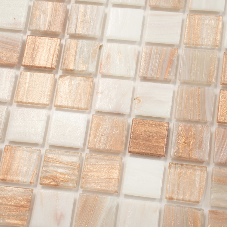 Glossy Beige and White Iridescent Glass Mosaic Tile