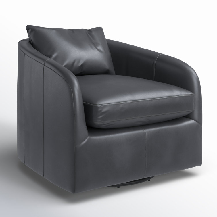 Heirloom Black Genuine Leather Swivel Armchair with Round Arms