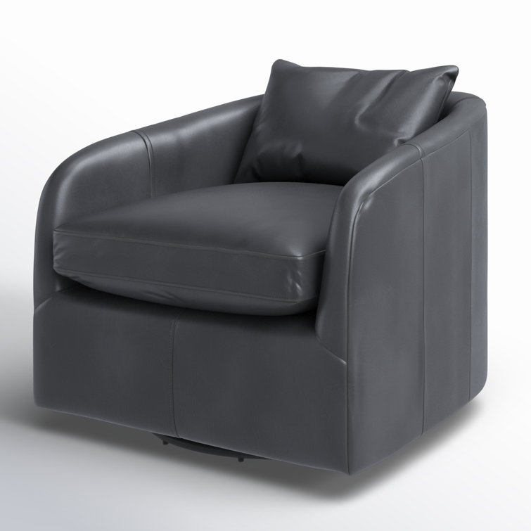 Heirloom Black Genuine Leather Swivel Armchair with Round Arms