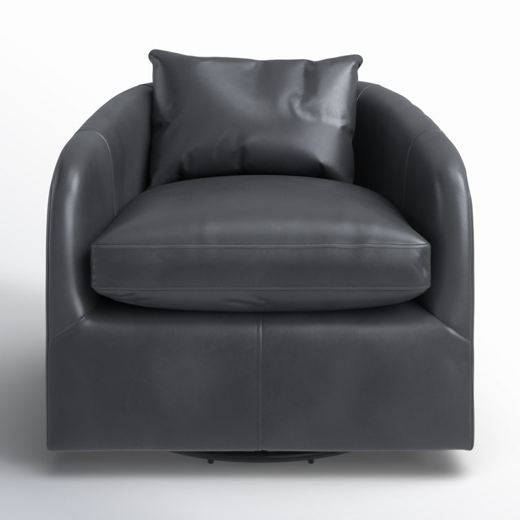 Heirloom Black Genuine Leather Swivel Armchair with Round Arms