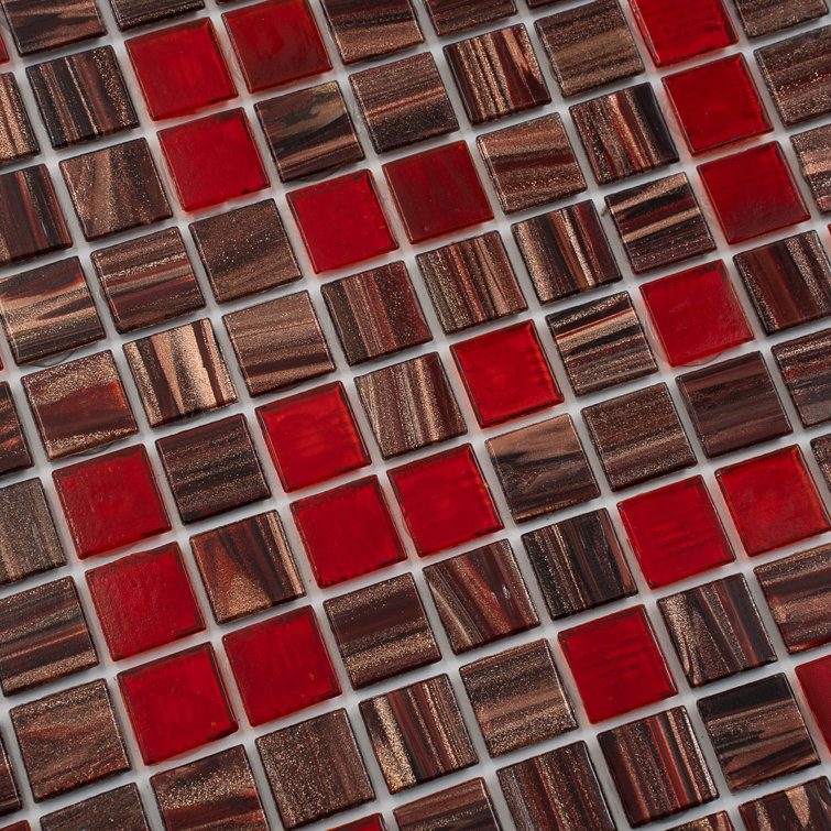 Mingles 12" x 12" Glossy Red and Brown Glass Mosaic Tile