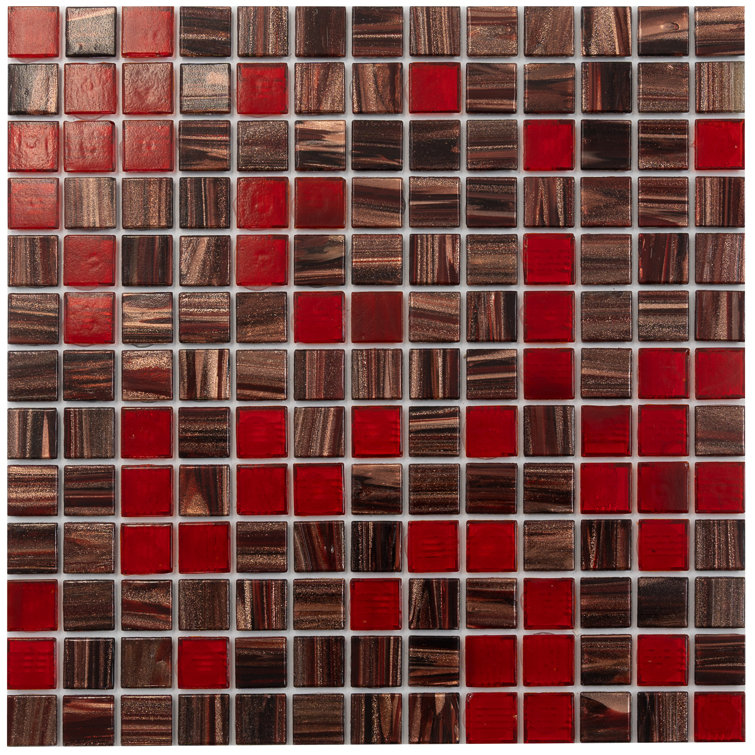 Mingles 12" x 12" Glossy Red and Brown Glass Mosaic Tile