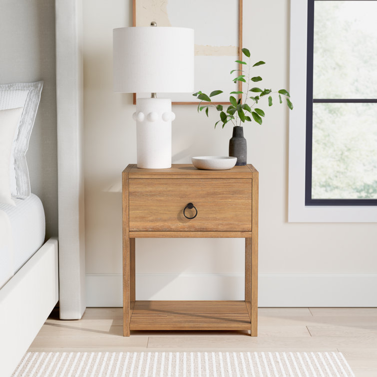 Transitional Modern Natural Wood and Black Metal End Table with Storage