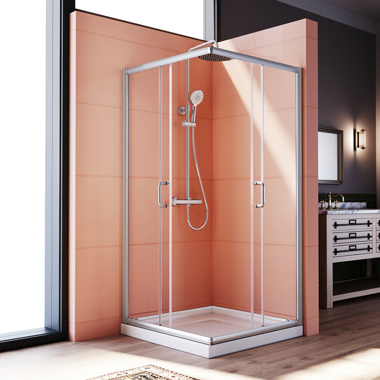 Elegant 34 x 34 x 72 inch Brushed Nickel Corner Shower Enclosure with Clear Glass