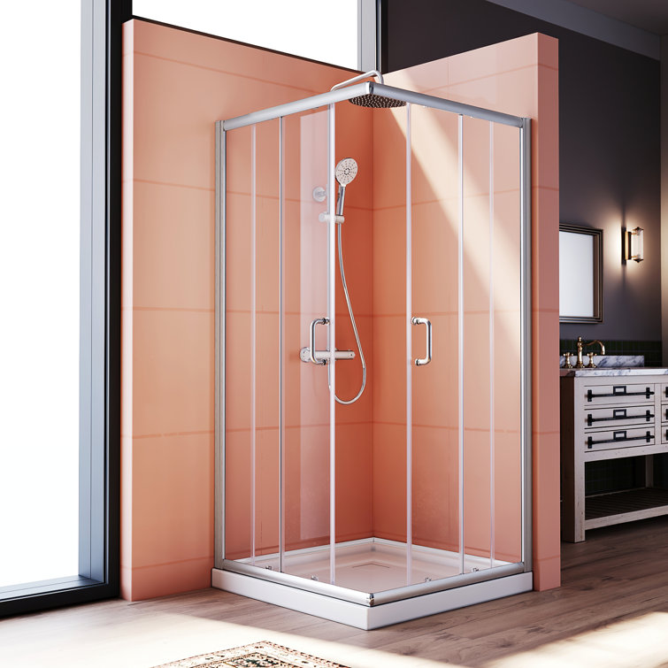 Elegant 34 x 34 x 72 inch Brushed Nickel Corner Shower Enclosure with Clear Glass