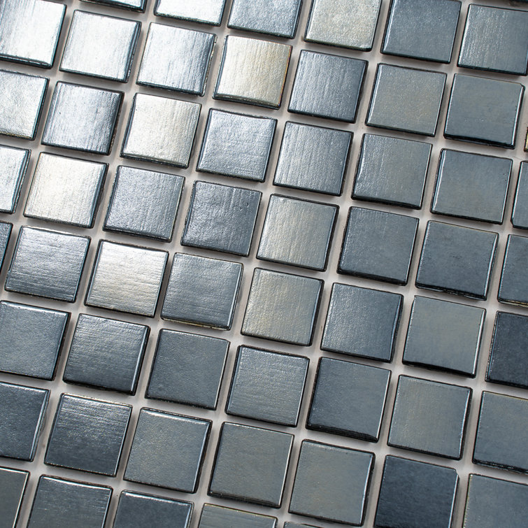 Nacreous Black Glass Mosaic 12" x 12" Wall and Floor Tile