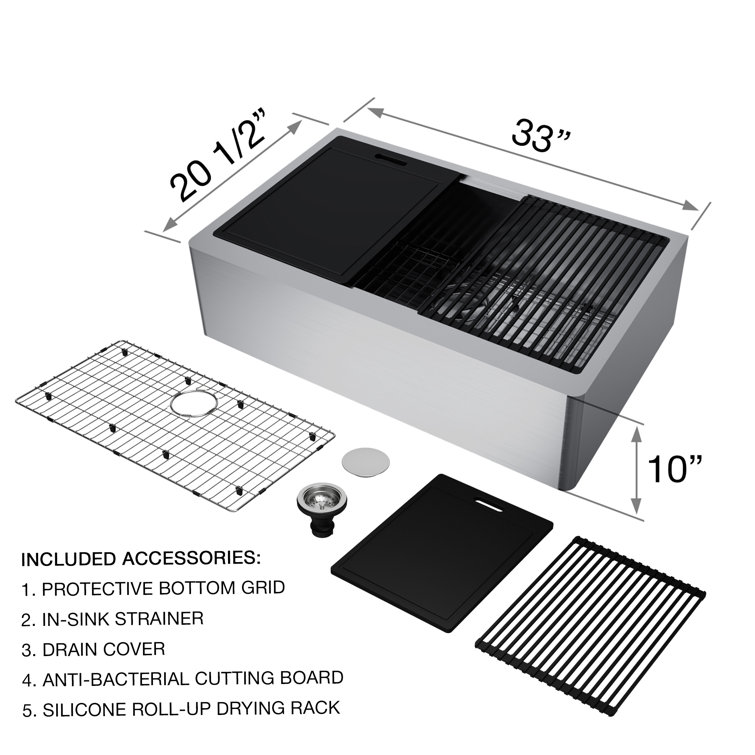 Oxford 33" Stainless Steel Farmhouse Single Bowl Kitchen Sink Workstation