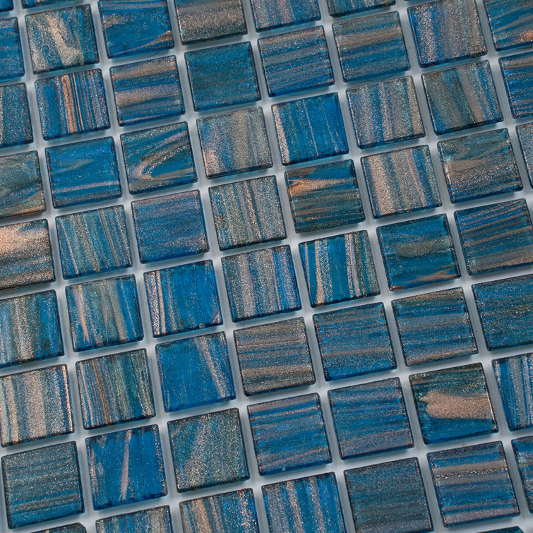 Yale Blue and Gold Iridescent Glass Mosaic Tile 12" x 12"
