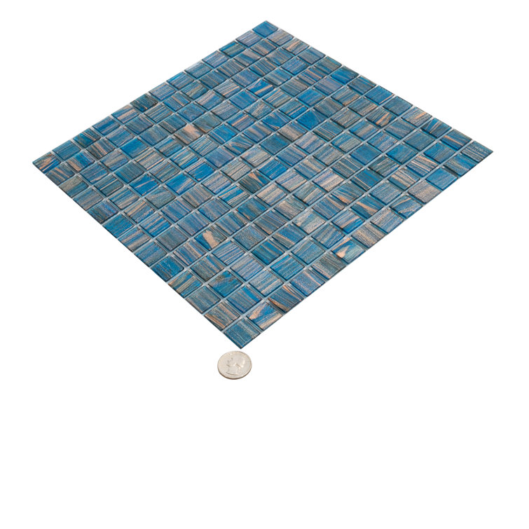 Yale Blue and Gold Iridescent Glass Mosaic Tile 12" x 12"