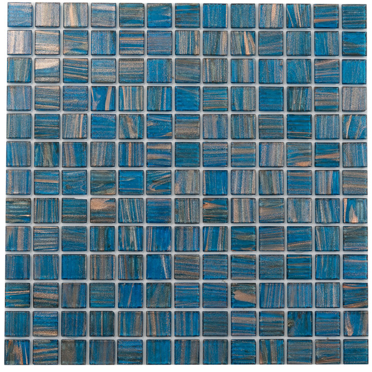 Yale Blue and Gold Iridescent Glass Mosaic Tile 12" x 12"
