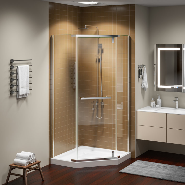 36" x 72" Chrome Neo-Angle Pivot Semi-Frameless Shower Enclosure
