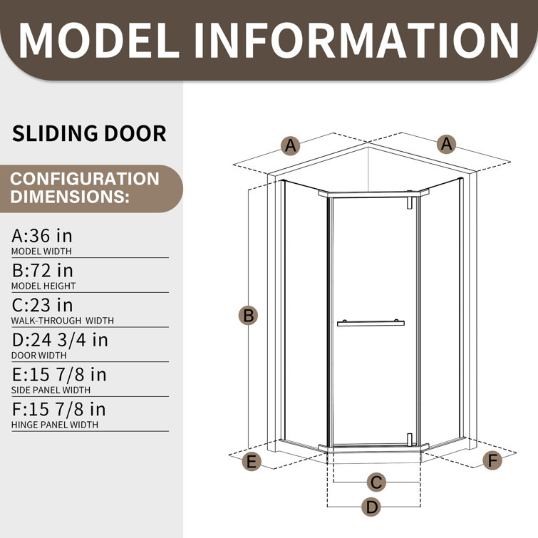 36" x 72" Chrome Neo-Angle Pivot Semi-Frameless Shower Enclosure