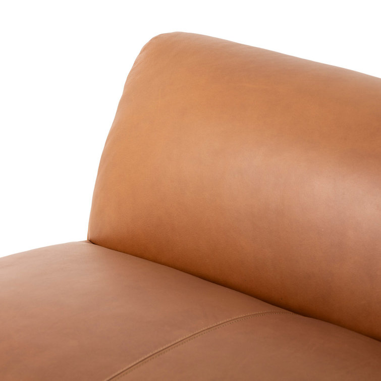 Cognac Leather Armless Side Chair with Feather-Wrapped Cushion