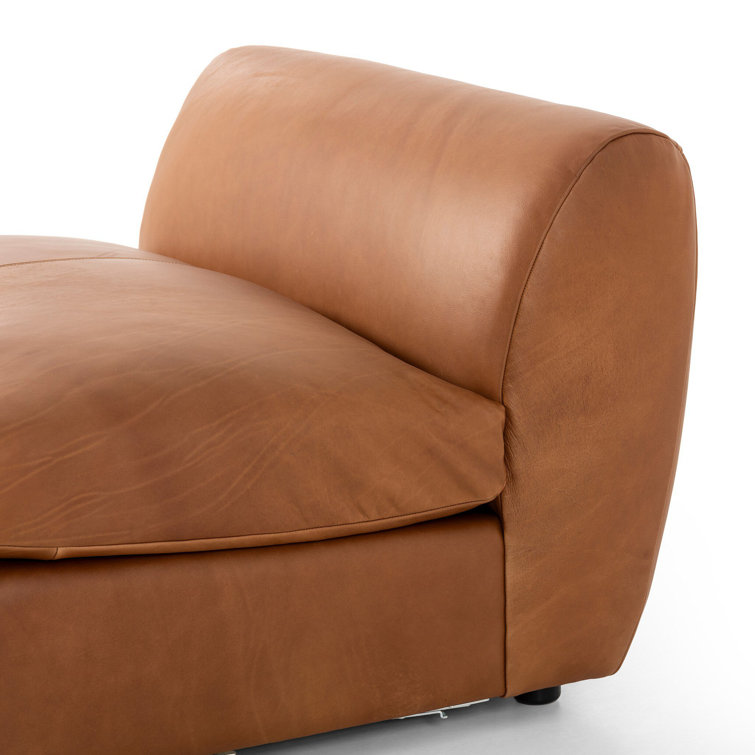 Cognac Leather Armless Side Chair with Feather-Wrapped Cushion