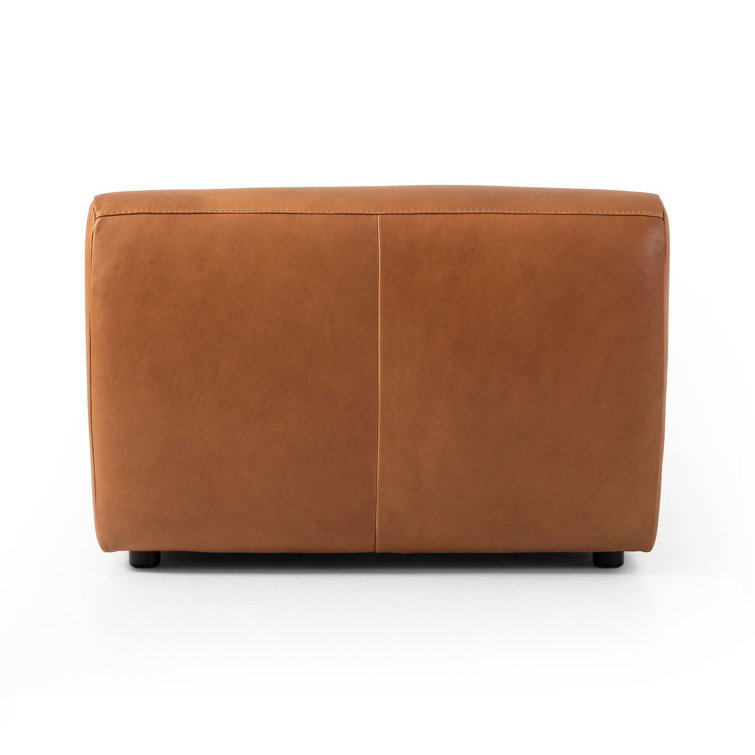 Cognac Leather Armless Side Chair with Feather-Wrapped Cushion