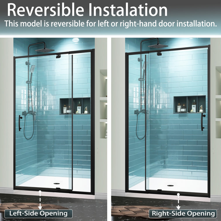 42 in. Matte Black Semi-Frameless Pivot Shower Door with Clear Glass