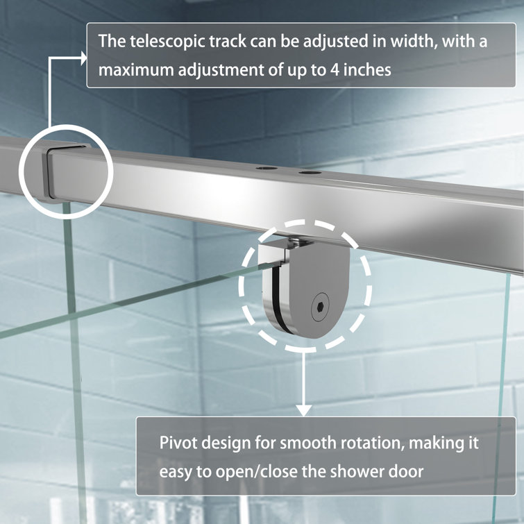 54 in. Chrome Semi-Frameless Pivot Shower Door with Clear Glass