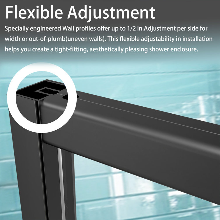 Matte Black Semi-Frameless Pivot Shower Door with Clear Glass