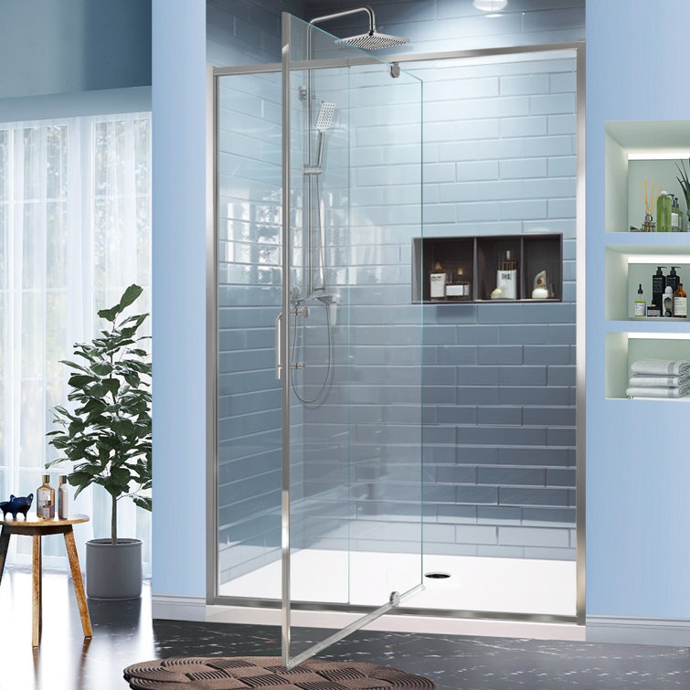 54 in. Chrome Semi-Frameless Pivot Shower Door with Clear Glass