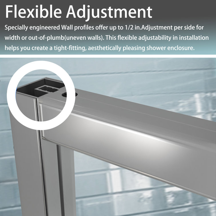 54 in. Chrome Semi-Frameless Pivot Shower Door with Clear Glass