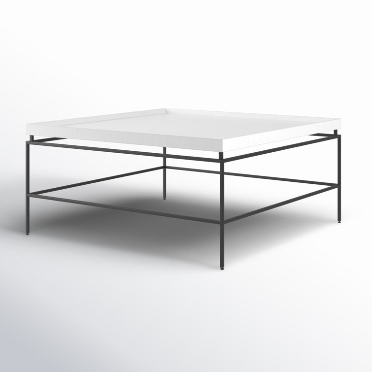 White Square Modern Wood and Metal Coffee Table