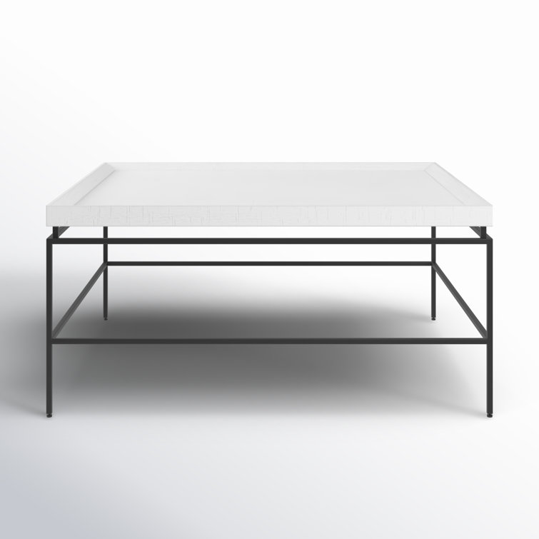 White Square Modern Wood and Metal Coffee Table
